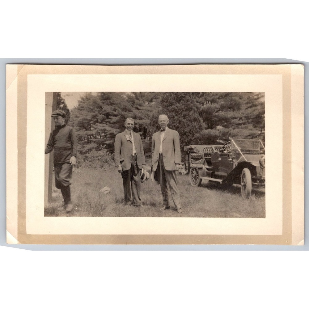 Antique Automobile Men 1910s Silver Gelatin Print Outdoor Scene Americana
